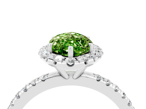 White gold Marquise Cut Halo Round Diamond Pavé Band Four-Prong Ring_4