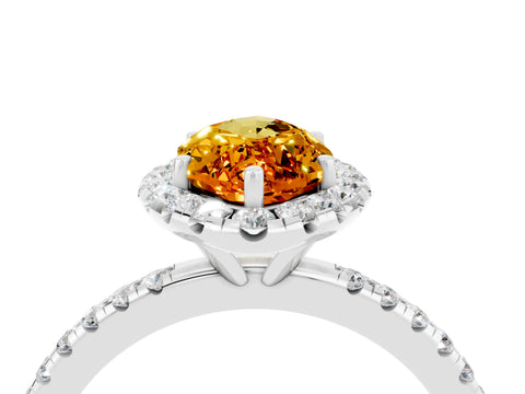 White gold Marquise Cut Halo Round Diamond Pavé Band Four-Prong Ring_4