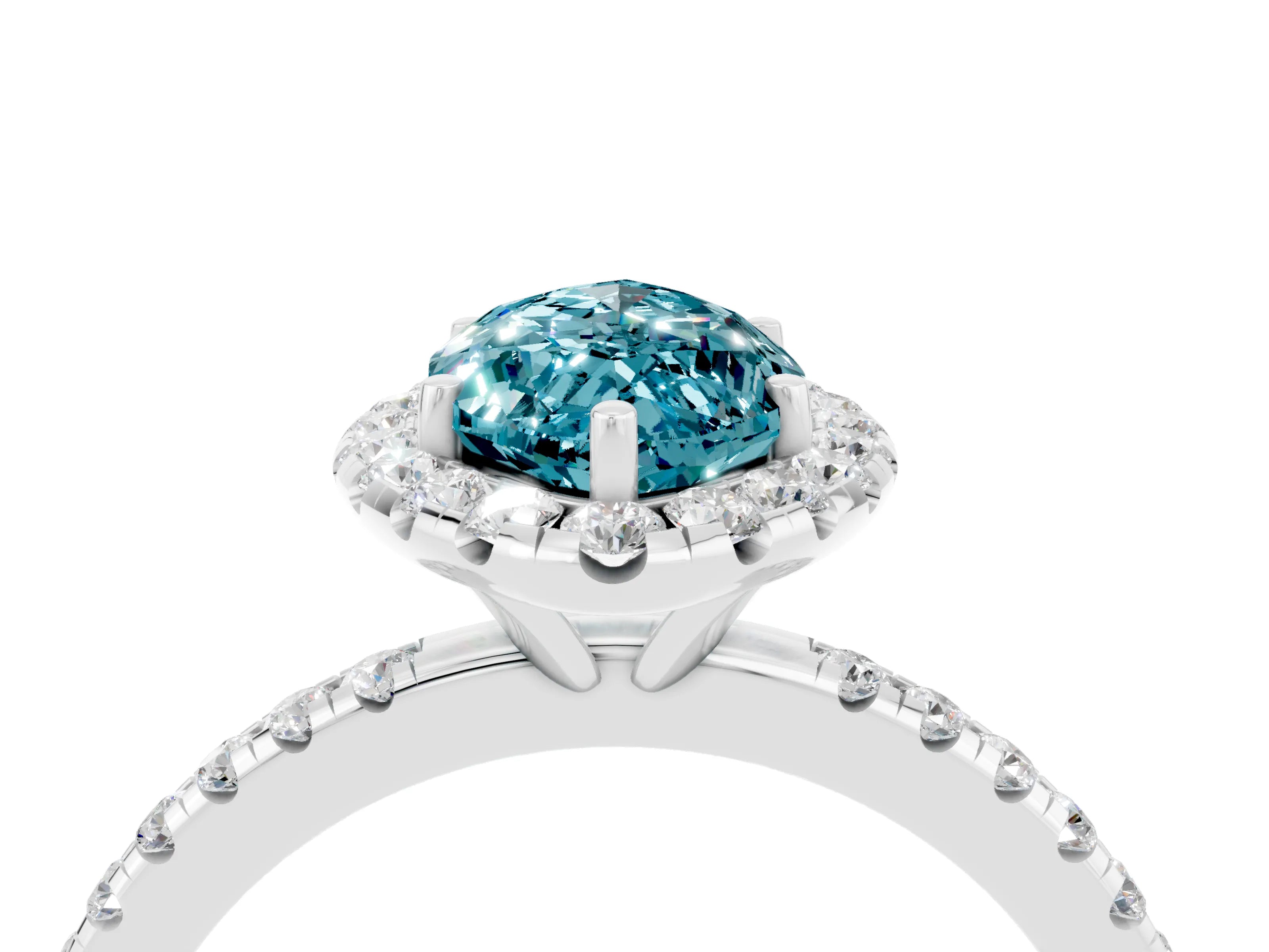 White gold Marquise Cut Halo Round Diamond Pavé Band Four-Prong Ring_4