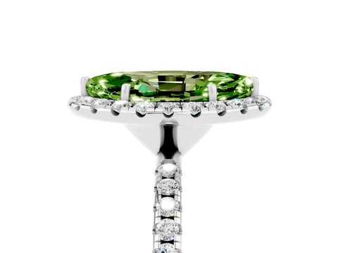 White gold Marquise Cut Halo Round Diamond Pavé Band Four-Prong Ring_5