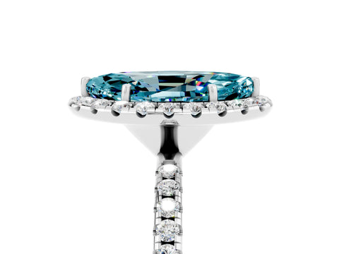 White gold Marquise Cut Halo Round Diamond Pavé Band Four-Prong Ring_5