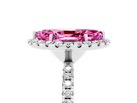 White gold Marquise Cut Halo Round Diamond Pavé Band Four-Prong Ring_5