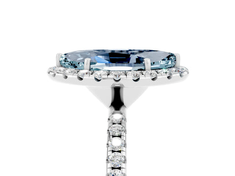 White gold Marquise Cut Halo Round Diamond Pavé Band Four-Prong Ring_5