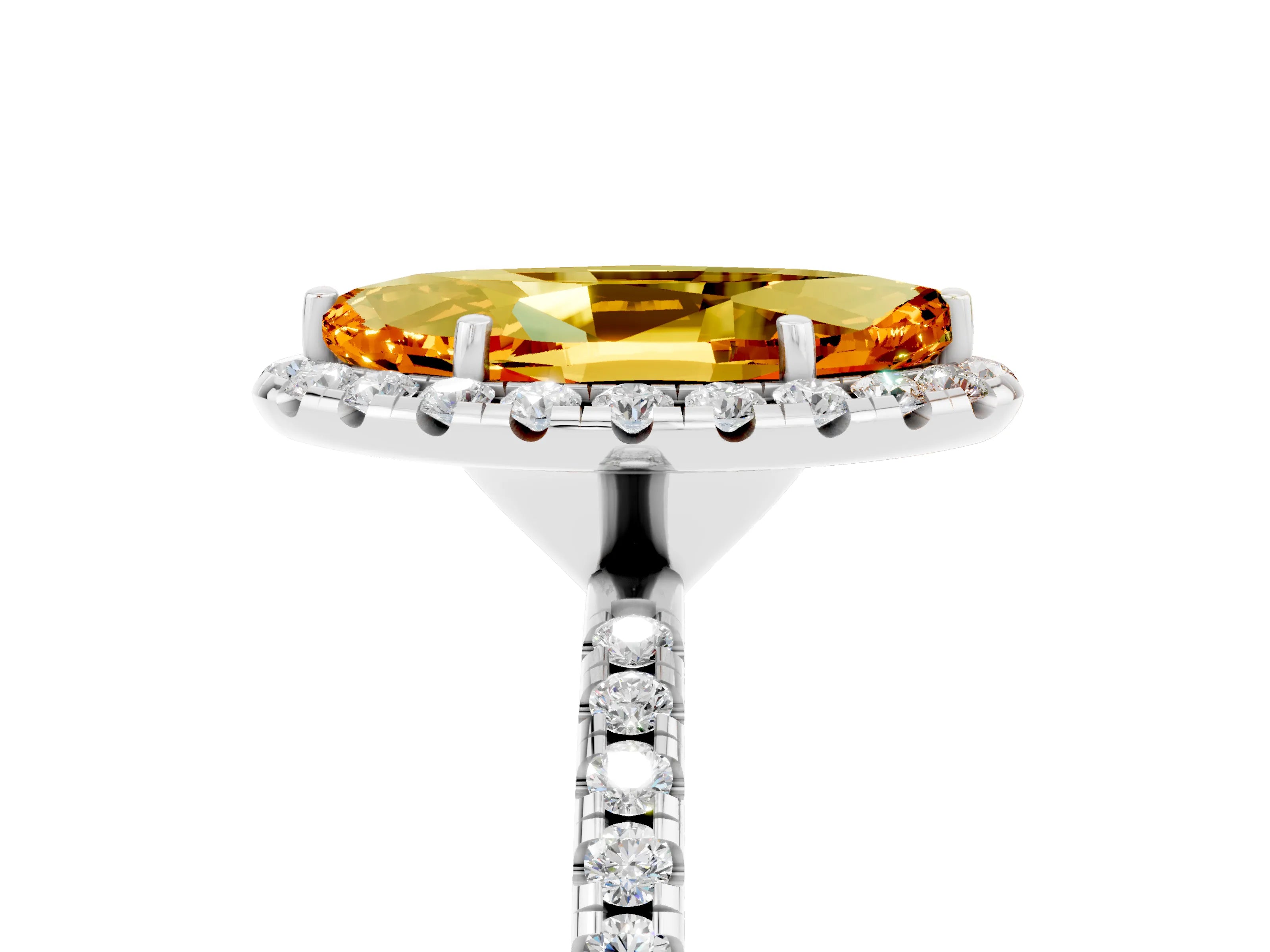 White gold Marquise Cut Halo Round Diamond Pavé Band Four-Prong Ring_5