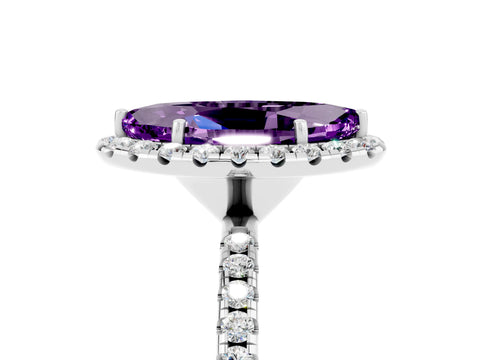 White gold Marquise Cut Halo Round Diamond Pavé Band Four-Prong Ring_5
