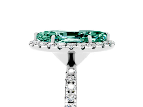White gold Marquise Cut Halo Round Diamond Pavé Band Four-Prong Ring_5