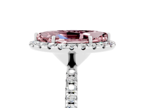 White gold Marquise Cut Halo Round Diamond Pavé Band Four-Prong Ring_5