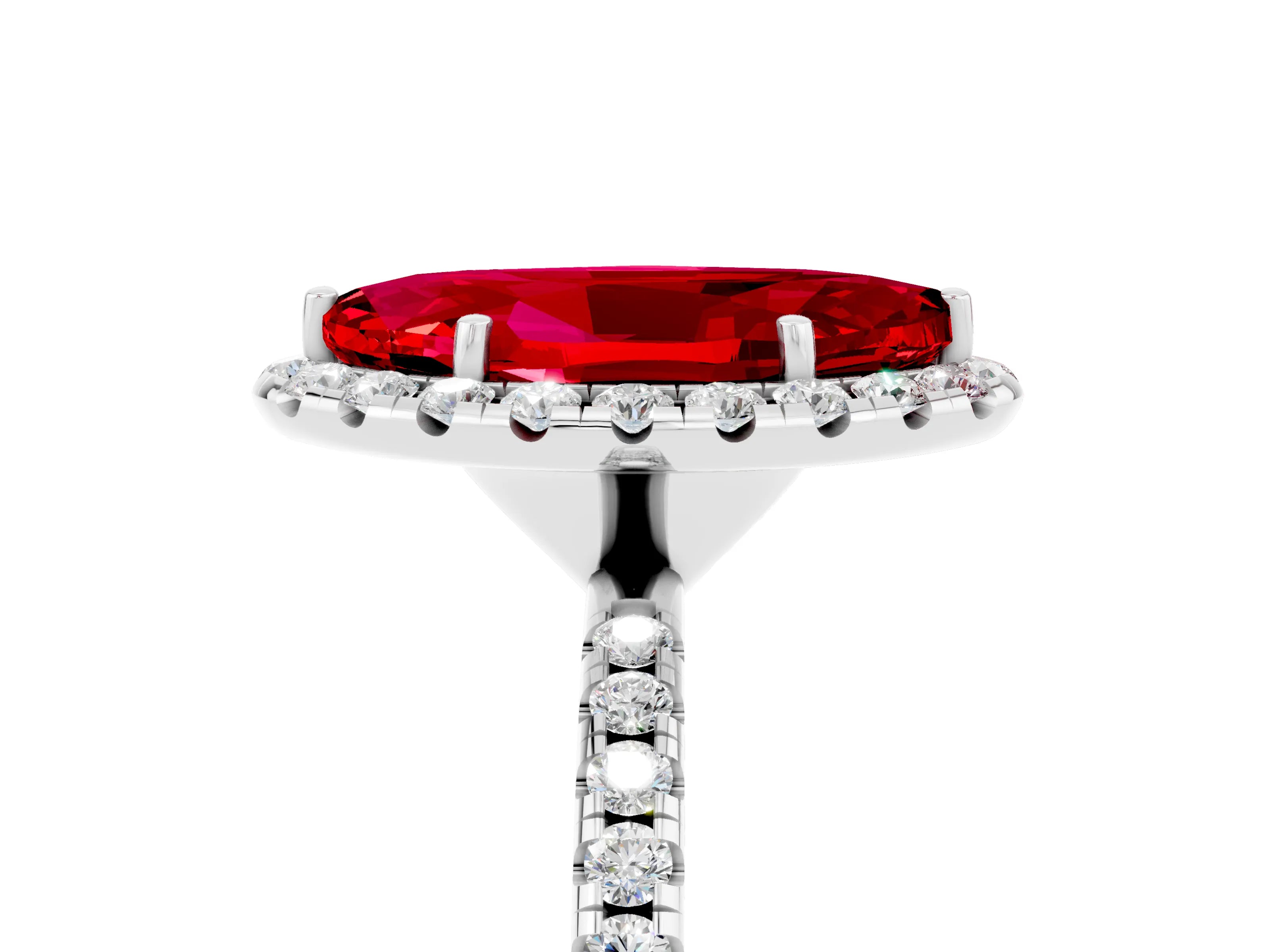 White gold Marquise Cut Halo Round Diamond Pavé Band Four-Prong Ring_5