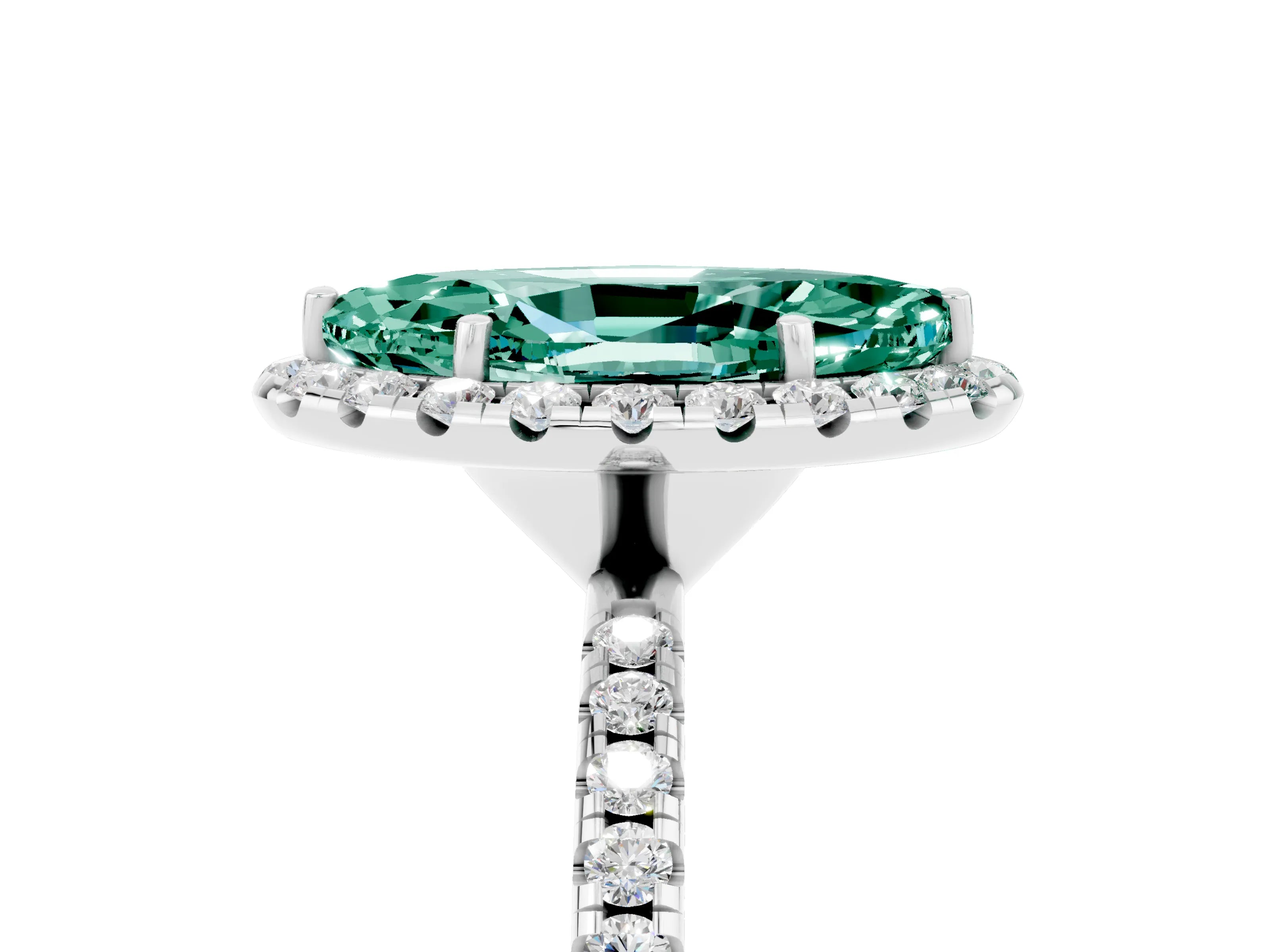 White gold Marquise Cut Halo Round Diamond Pavé Band Four-Prong Ring_5