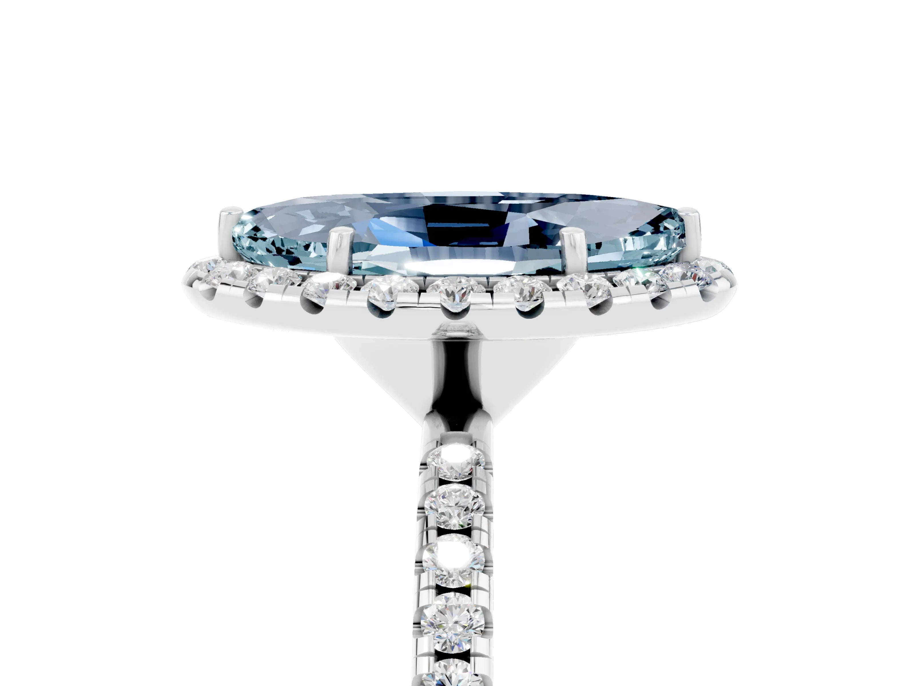 White gold Marquise Cut Halo Round Diamond Pavé Band Four-Prong Ring_5