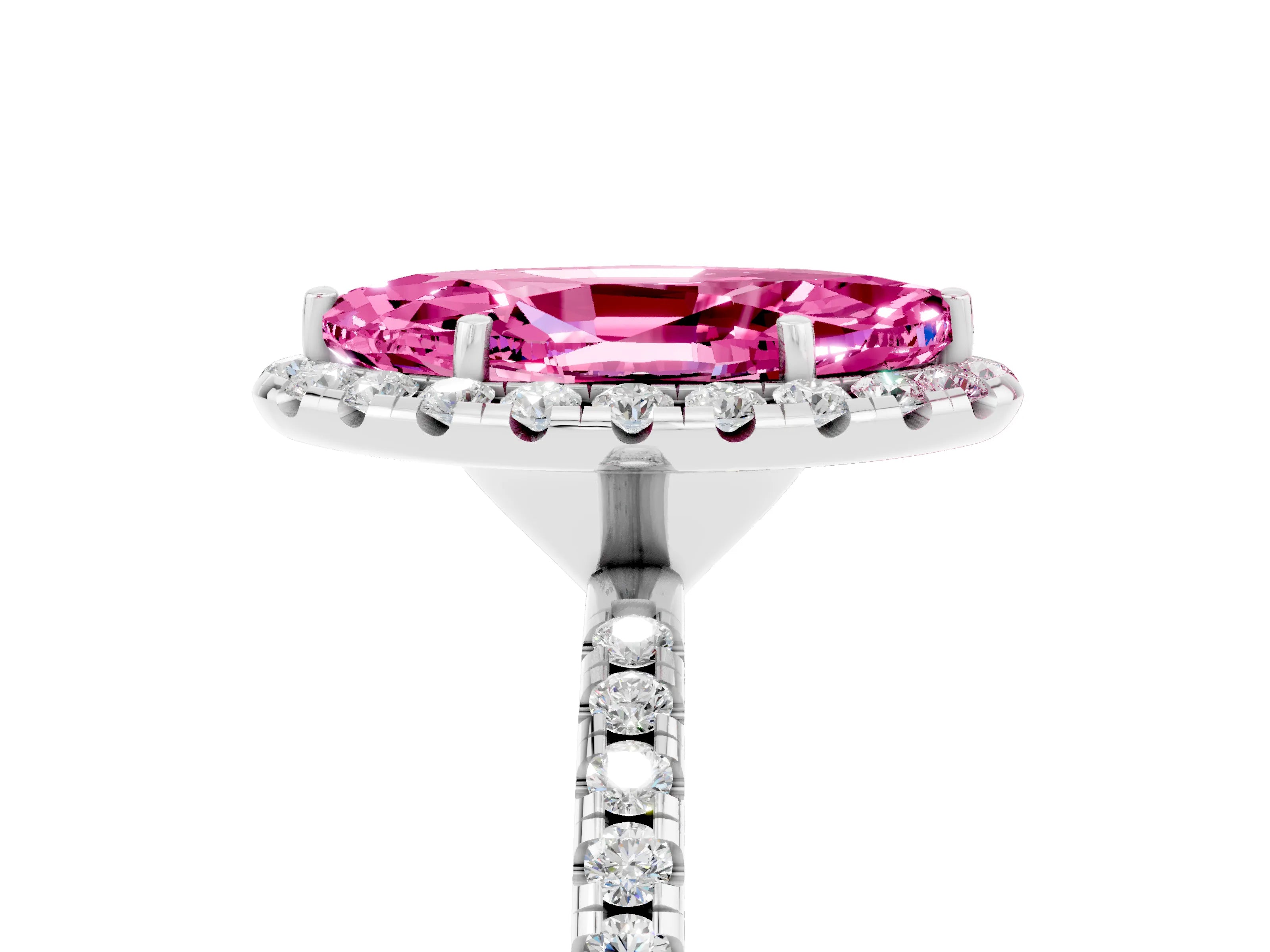 White gold Marquise Cut Halo Round Diamond Pavé Band Four-Prong Ring_5