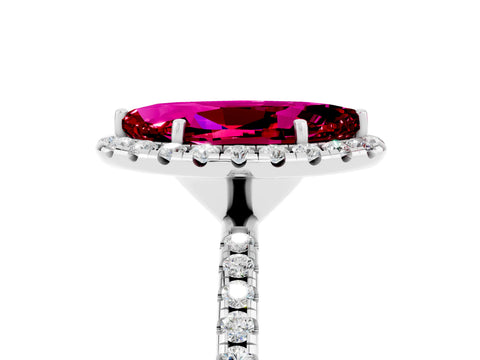 White gold Marquise Cut Halo Round Diamond Pavé Band Four-Prong Ring_5