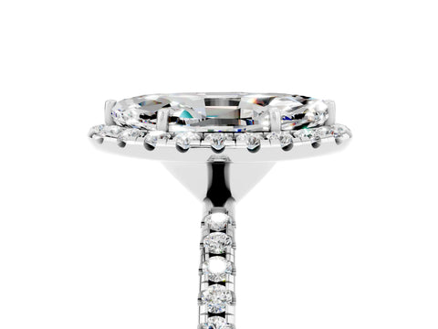 White gold Marquise Cut Halo Round Diamond Pavé Band Four-Prong Ring_5