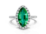 White gold Marquise Cut Halo Round Diamond Pavé Band Four-Prong Ring