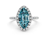White gold Marquise Cut Halo Round Diamond Pavé Band Four-Prong Ring