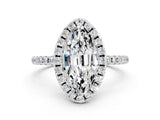 White gold Marquise Cut Halo Round Diamond Pavé Band Four-Prong Ring