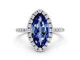 White gold Marquise Cut Halo Round Diamond Pavé Band Four-Prong Ring