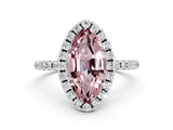 White gold Marquise Cut Halo Round Diamond Pavé Band Four-Prong Ring