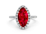 White gold Marquise Cut Halo Round Diamond Pavé Band Four-Prong Ring