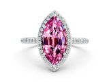 White gold Marquise Cut Halo Round Diamond Pavé Band with Four-Prong Setting
