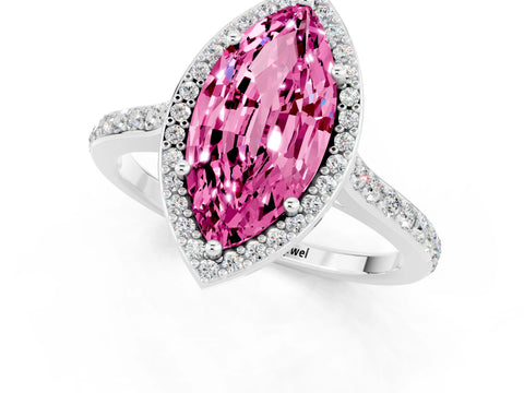 White gold Marquise Cut Halo Round Diamond Pavé Band with Four-Prong Setting_1
