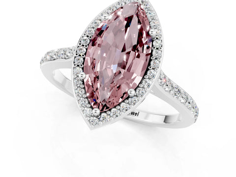 White gold Marquise Cut Halo Round Diamond Pavé Band with Four-Prong Setting_1