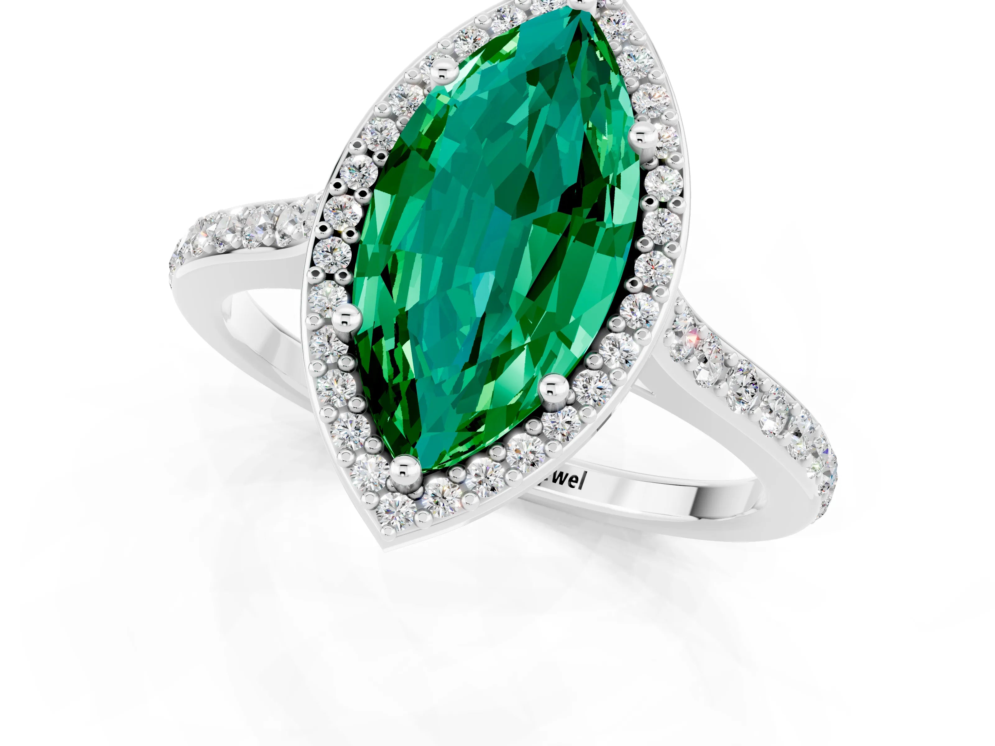 White gold Marquise Cut Halo Round Diamond Pavé Band with Four-Prong Setting_1