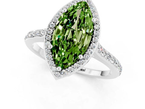 White gold Marquise Cut Halo Round Diamond Pavé Band with Four-Prong Setting_1