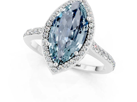 White gold Marquise Cut Halo Round Diamond Pavé Band with Four-Prong Setting_1
