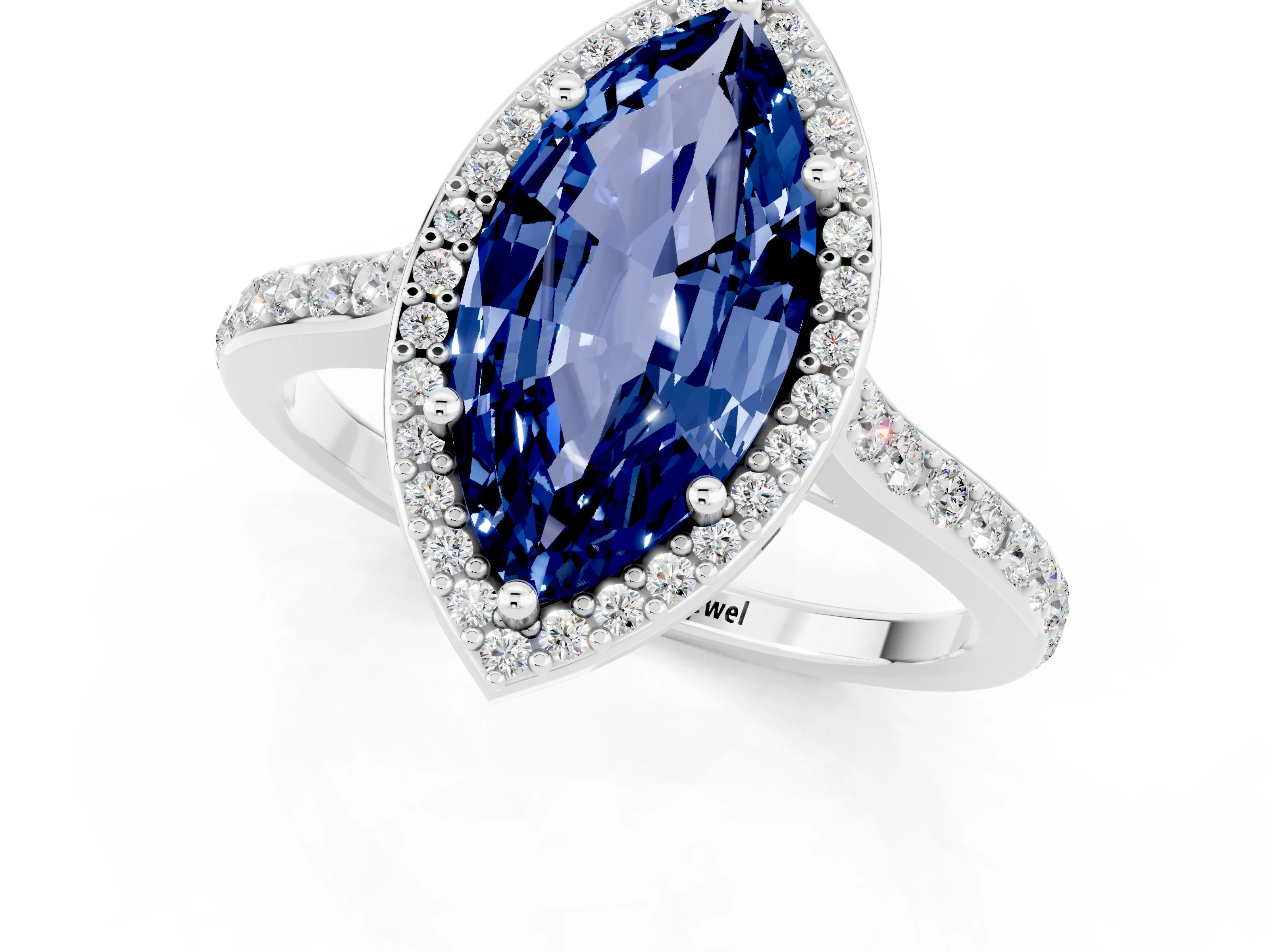 White gold Marquise Cut Halo Round Diamond Pavé Band with Four-Prong Setting_1