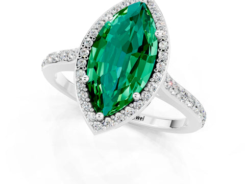White gold Marquise Cut Halo Round Diamond Pavé Band with Four-Prong Setting_1