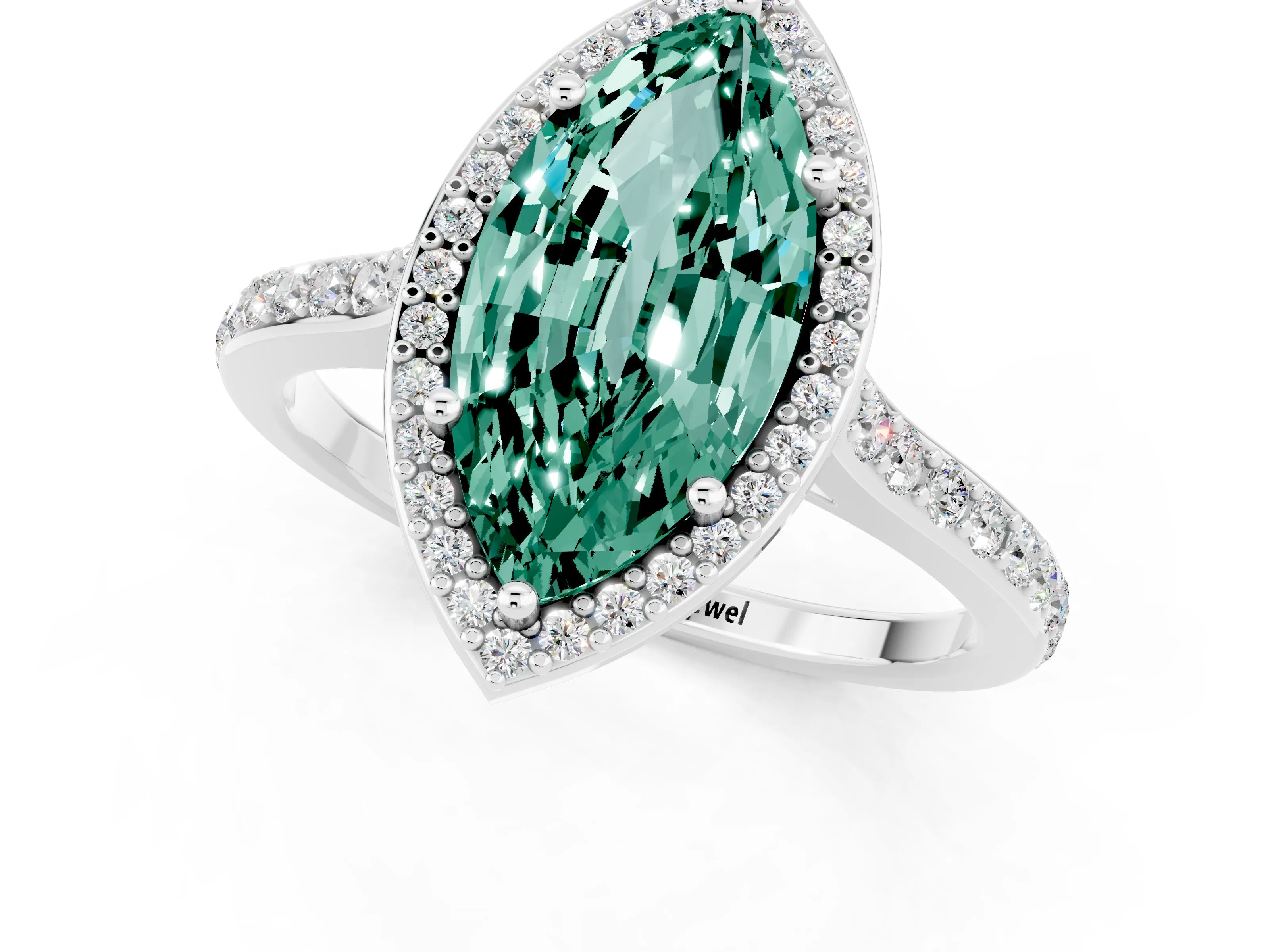 White gold Marquise Cut Halo Round Diamond Pavé Band with Four-Prong Setting_1
