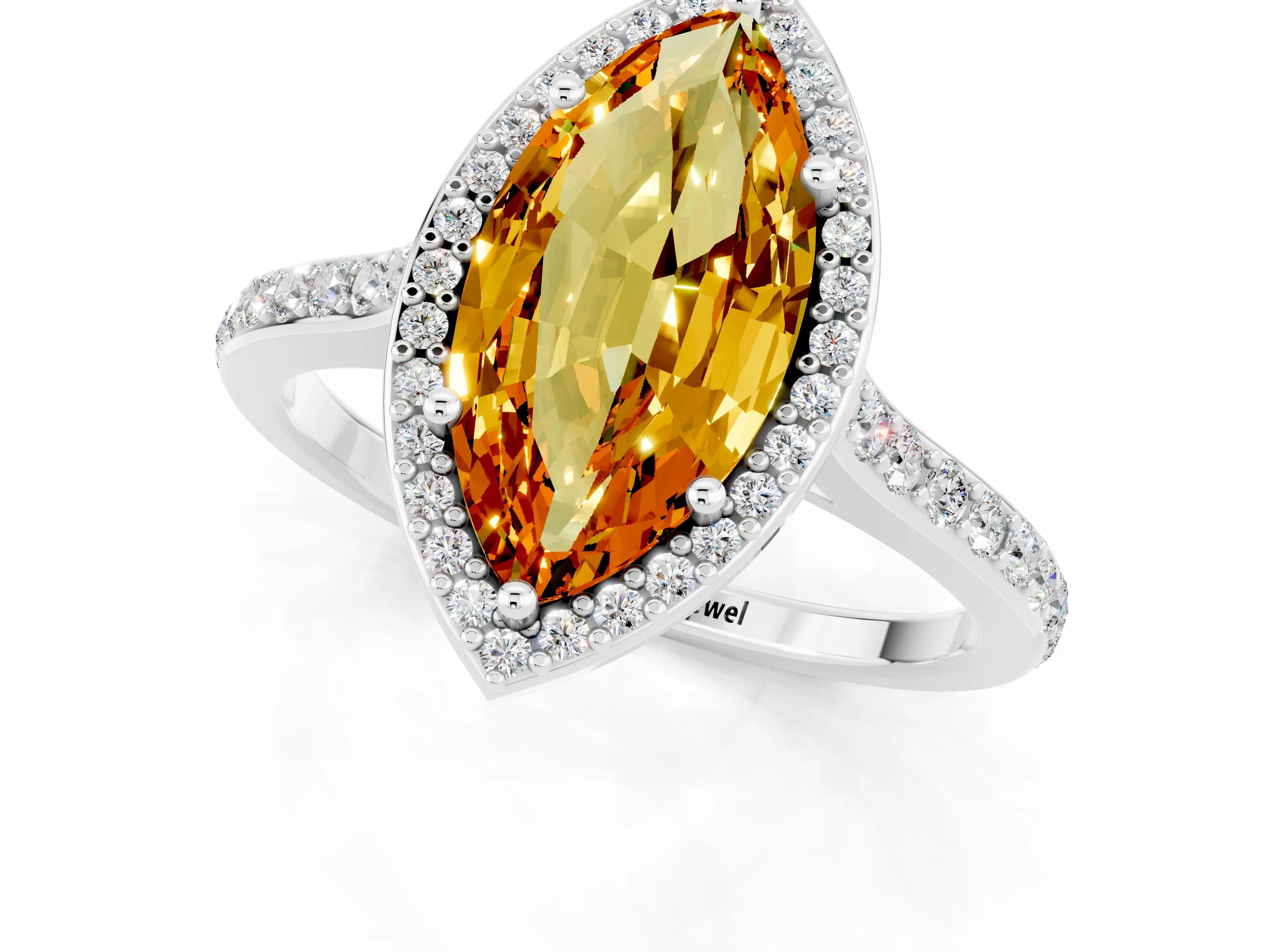 White gold Marquise Cut Halo Round Diamond Pavé Band with Four-Prong Setting_1