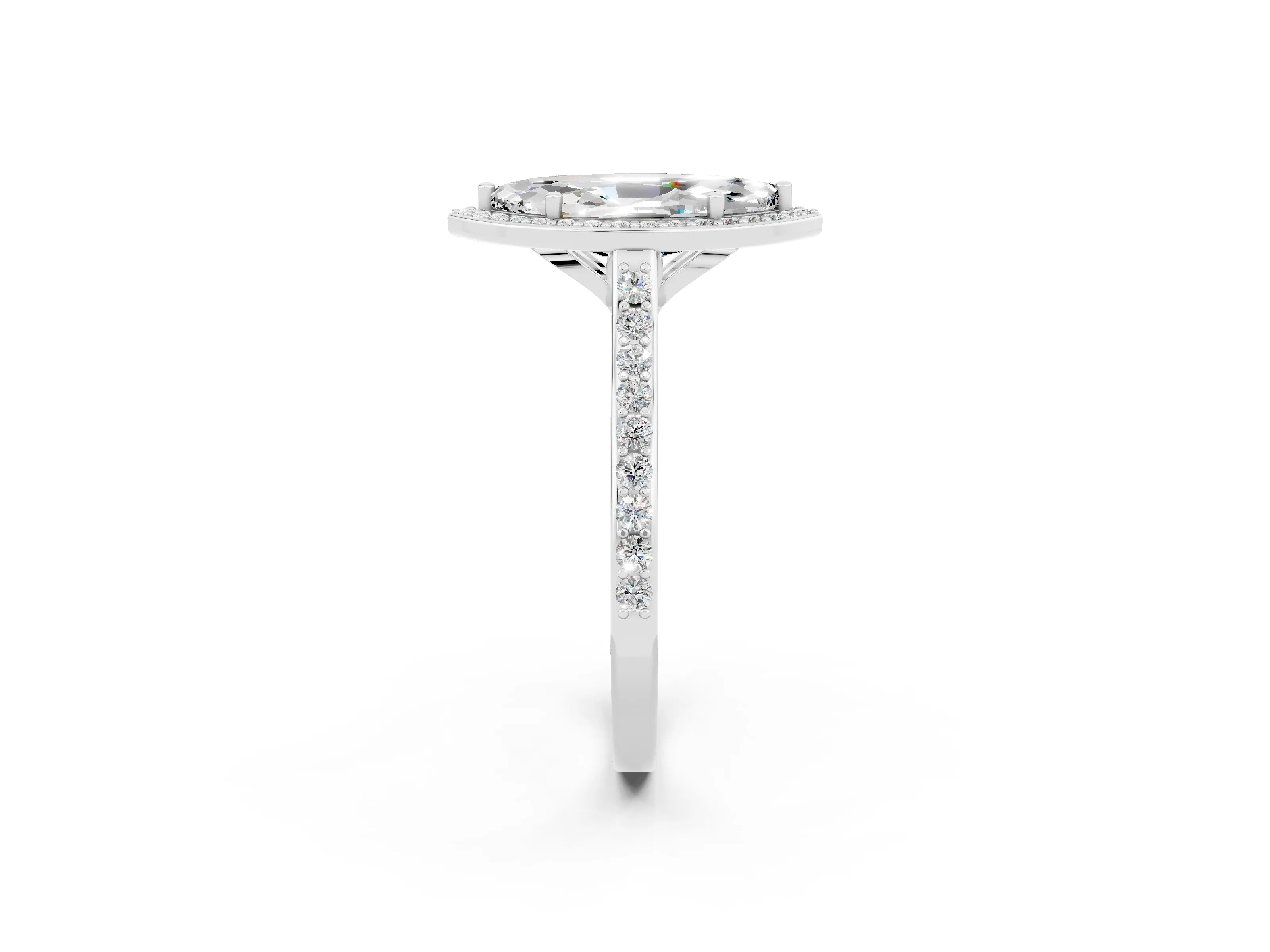 White gold Marquise Cut Halo Round Diamond Pavé Band with Four-Prong Setting_2