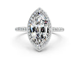 White gold Marquise Cut Halo Round Diamond Pavé Band with Four-Prong Setting