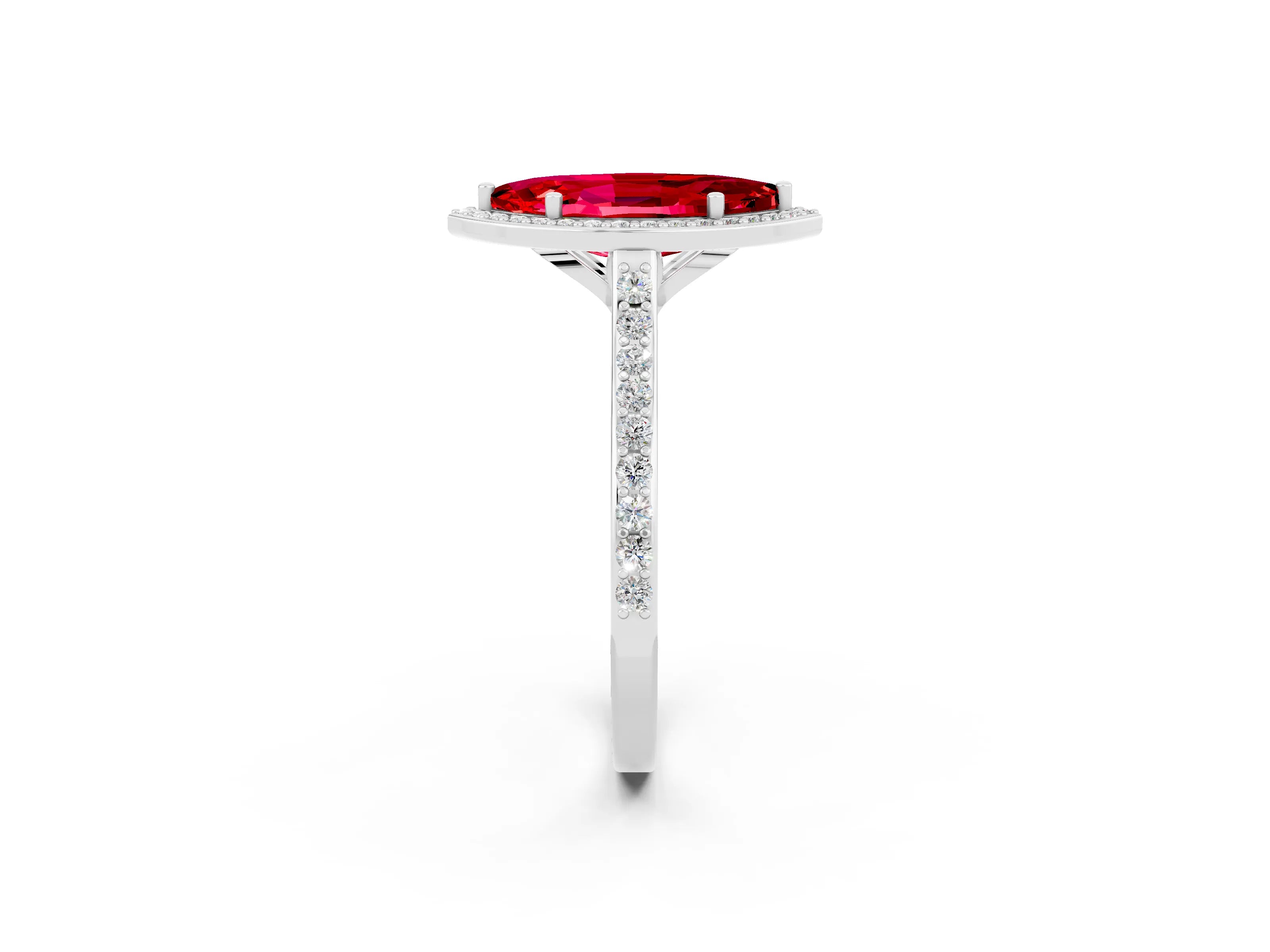 White gold Marquise Cut Halo Round Diamond Pavé Band with Four-Prong Setting_2