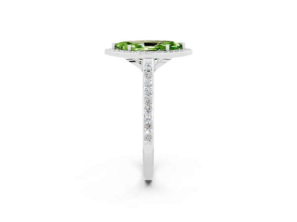 Silver Marquise Cut Halo Round Diamond Pavé Band with Four-Prong Setting