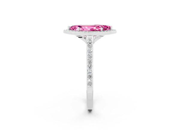 Platinum Marquise Cut Halo Round Diamond Pavé Band with Four-Prong Setting