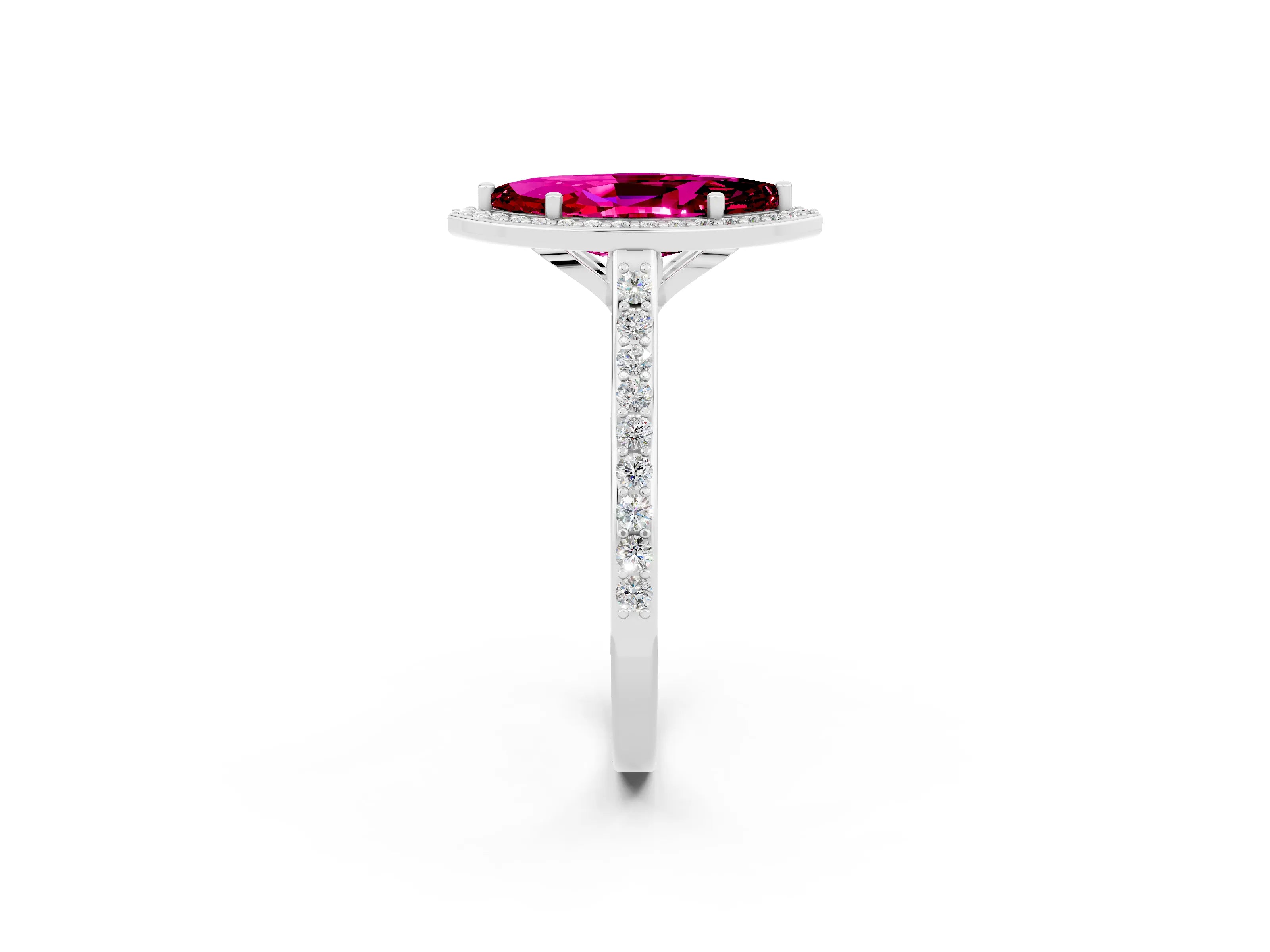 White gold Marquise Cut Halo Round Diamond Pavé Band with Four-Prong Setting_2