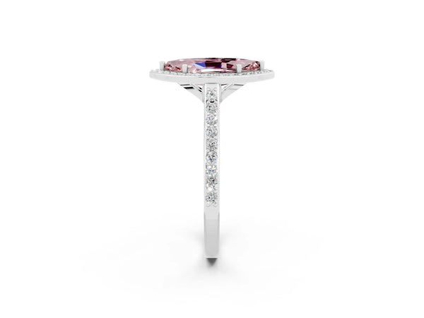 White gold Marquise Cut Halo Round Diamond Pavé Band with Four-Prong Setting