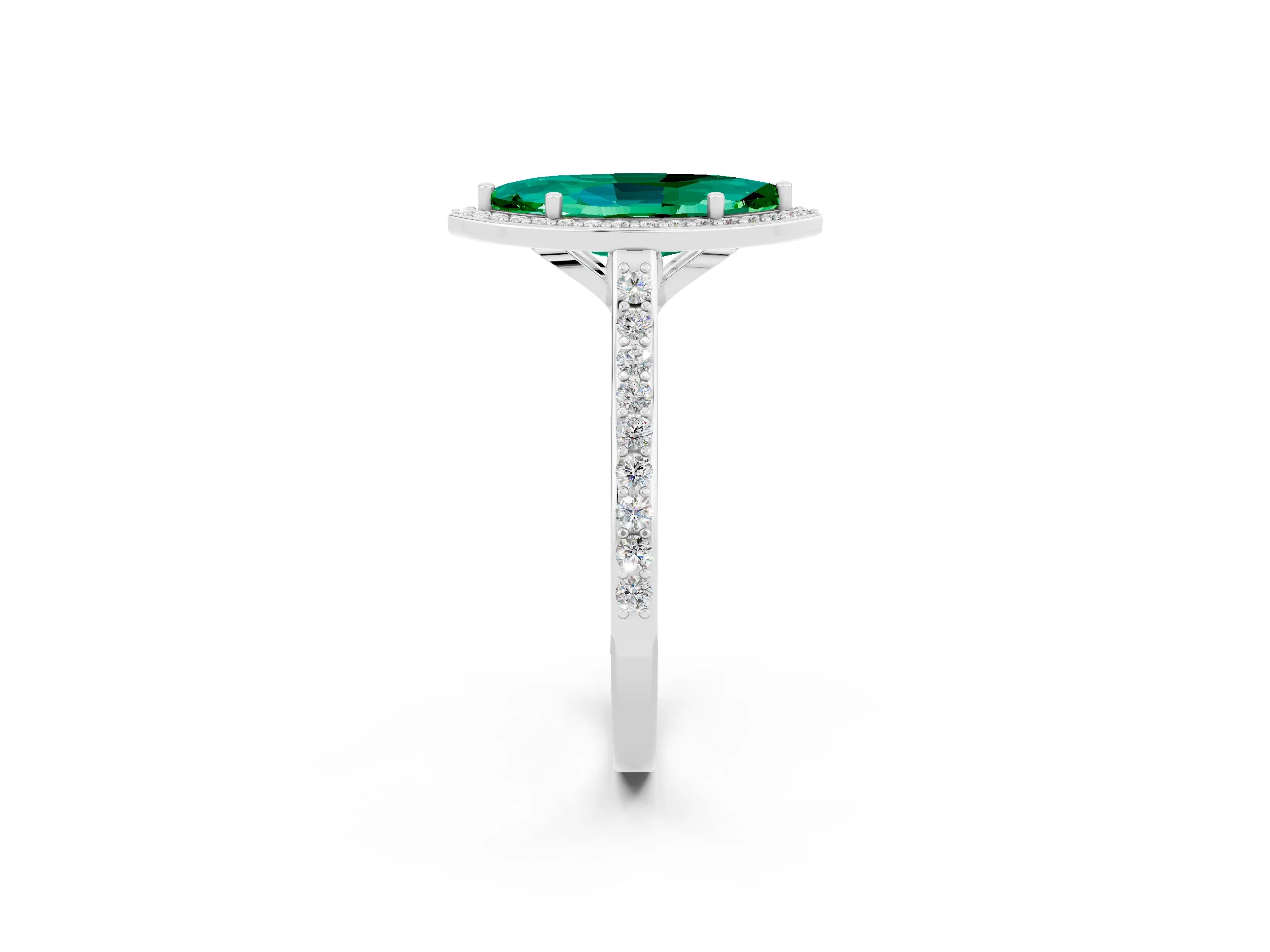 White gold Marquise Cut Halo Round Diamond Pavé Band with Four-Prong Setting_2