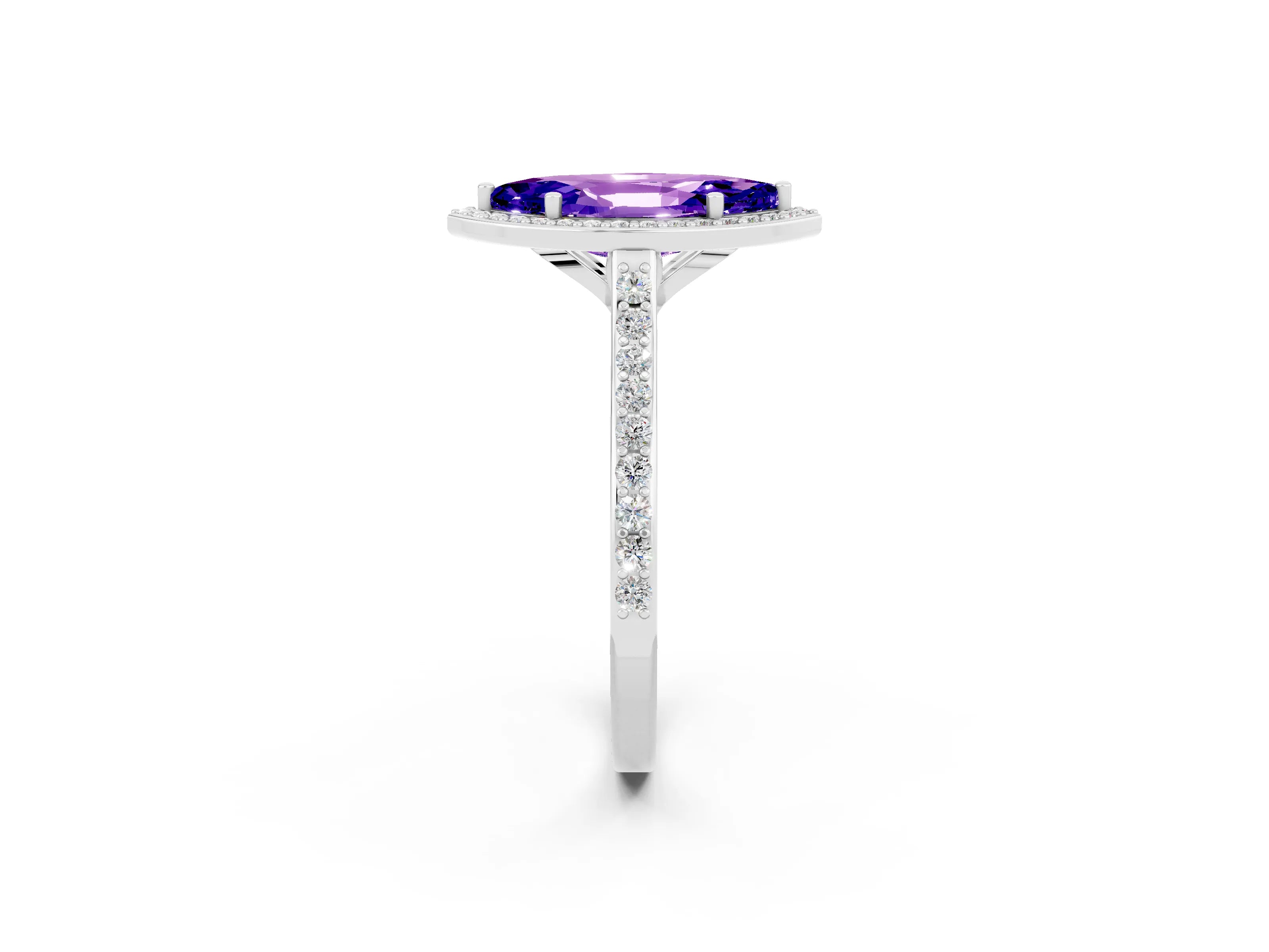White gold Marquise Cut Halo Round Diamond Pavé Band with Four-Prong Setting_2