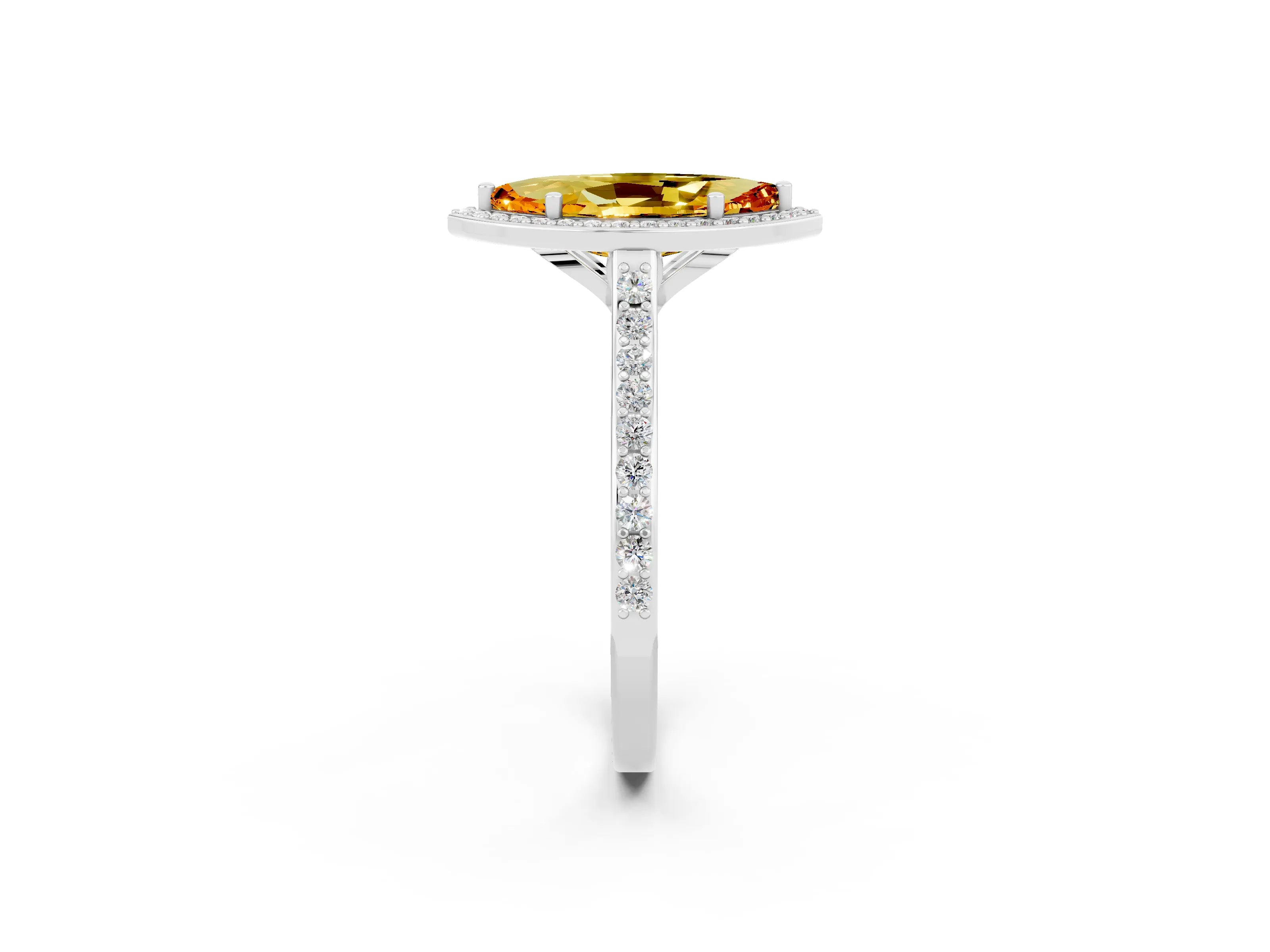 White gold Marquise Cut Halo Round Diamond Pavé Band with Four-Prong Setting_2