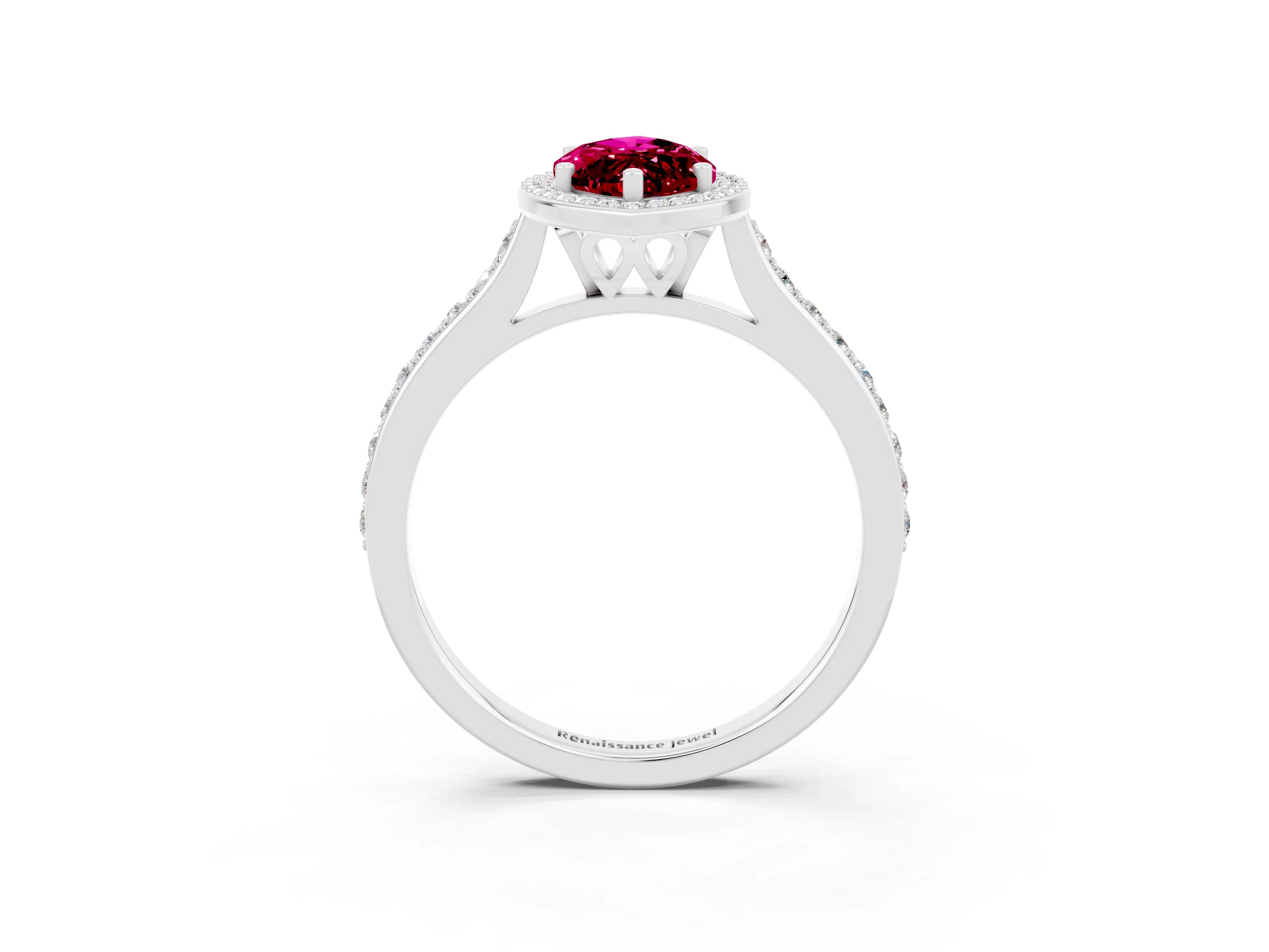 White gold Marquise Cut Halo Round Diamond Pavé Band with Four-Prong Setting_3