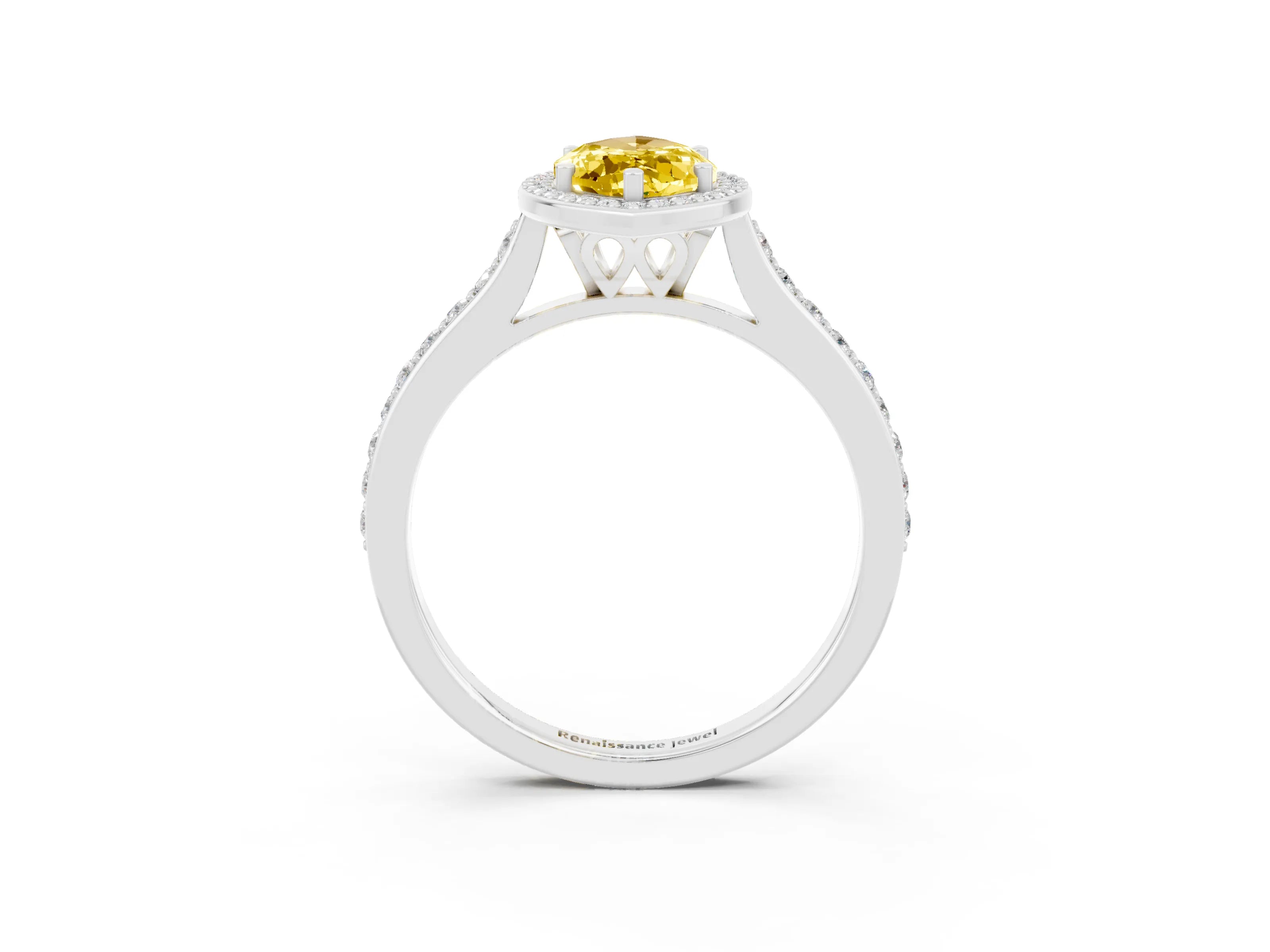 White gold Marquise Cut Halo Round Diamond Pavé Band with Four-Prong Setting_3