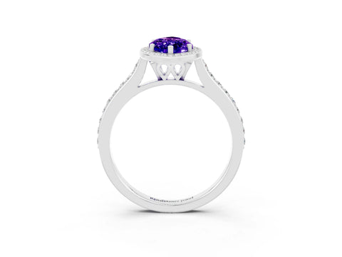 White gold Marquise Cut Halo Round Diamond Pavé Band with Four-Prong Setting_3