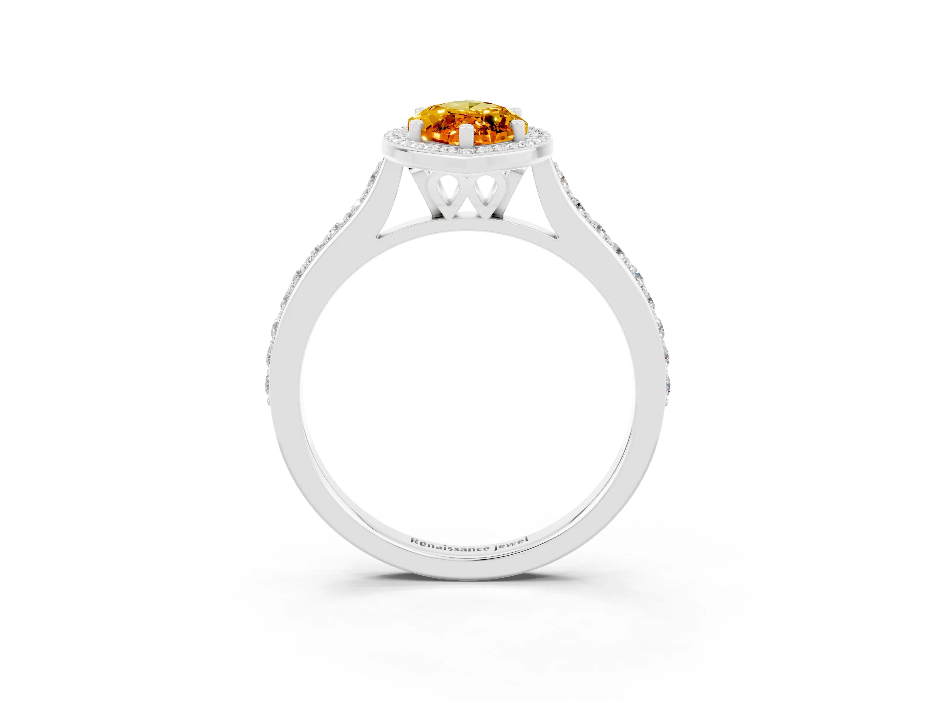 White gold Marquise Cut Halo Round Diamond Pavé Band with Four-Prong Setting_3
