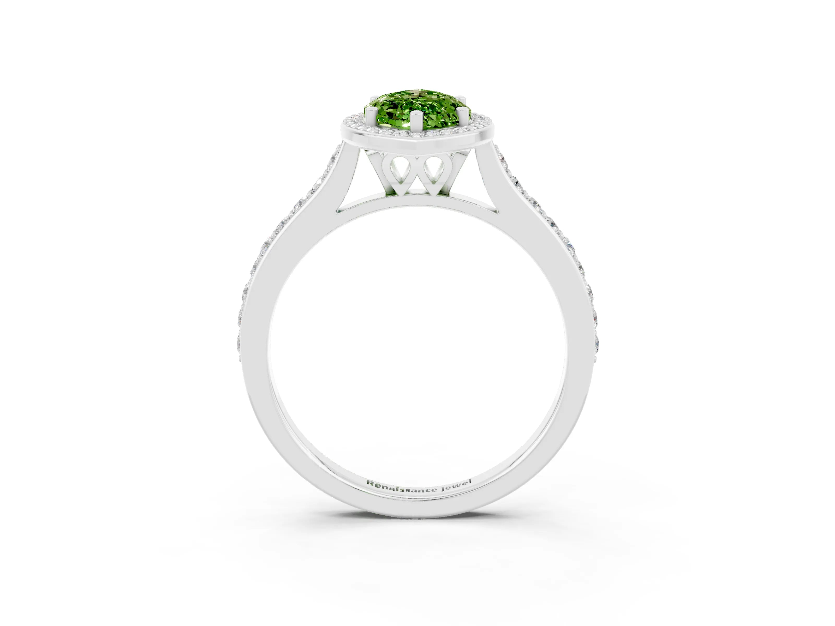 White gold Marquise Cut Halo Round Diamond Pavé Band with Four-Prong Setting_3