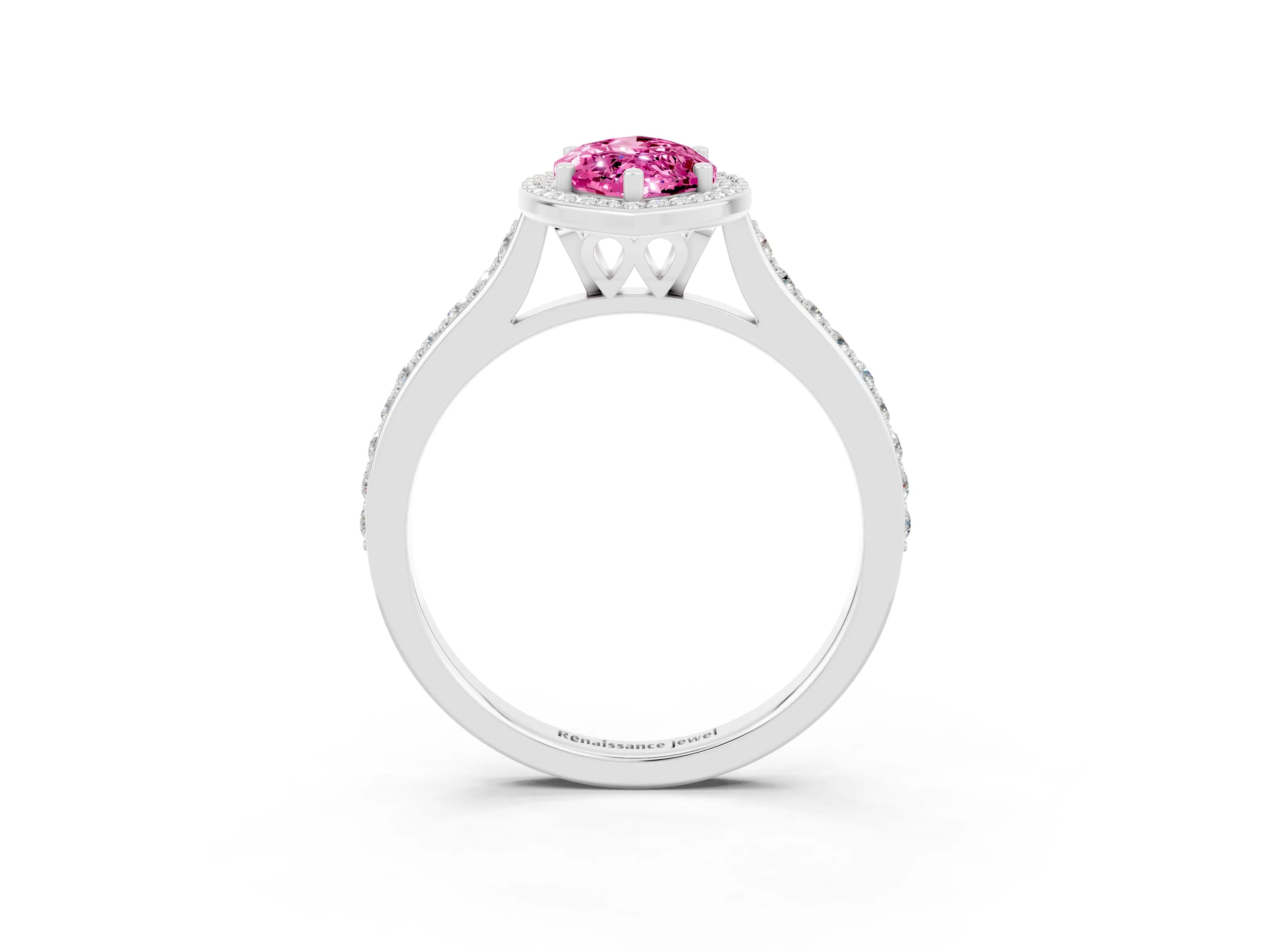 White gold Marquise Cut Halo Round Diamond Pavé Band with Four-Prong Setting_3