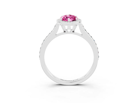 White gold Marquise Cut Halo Round Diamond Pavé Band with Four-Prong Setting_3